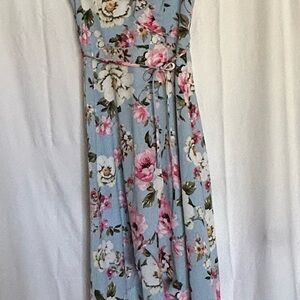 Iz Byer- Floral Maxi Dress in Blue and Pink